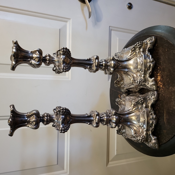 Other - Pair of Russian Repousse Silver Plate Candlesticks by Warszawa Norblin 19th Cent